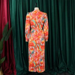 Plus Size Women'S Fall Winter Long Sleeve Printed Pleated Belt Maxi Dress -Women Fashion Shop 1ffdea97e943088c