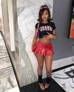 Women's Solid Color Pu Leather Mini Pleated Skirt -Women Fashion Shop 200ffd91c3519364