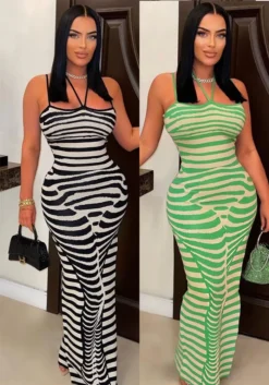 Women Ribbed Print Maxi Dress -Women Fashion Shop 2013290a393aa407