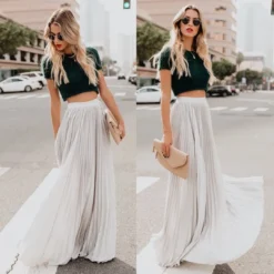 Elegant Solid Color Plus Size High Waist Women's Pleated Long Skirt -Women Fashion Shop 20536b31bbfc1968