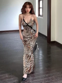 Women Summer Sexy V-neck Leopard Print Backless Strap Dress -Women Fashion Shop 206d5e2612bc7d03