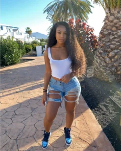 Summer Women's Denim Shorts Ripped Loose High Waist Knee-Length Shorts -Women Fashion Shop 20b96b03761fa721