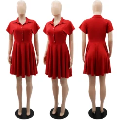 Polo Collar Button Up High Waist A-line Summer Short-sleeved Dress -Women Fashion Shop 21c1c0430957659f