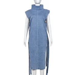 Denim Dress Sexy Hollow Wash High Neck Women -Women Fashion Shop 2277ccc50ff913bf