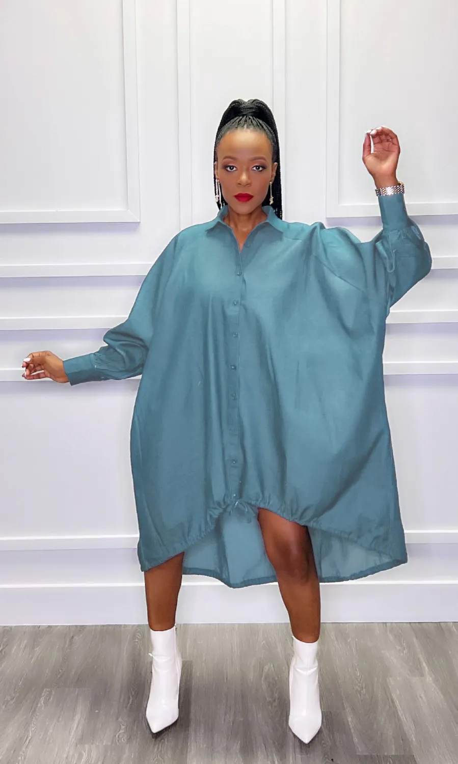 Women Turn Down Long Sleeve Loose Denim Dress 7 Women Turn Down Long Sleeve Loose Denim Dress - Image 5