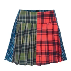 Women Autumn And Winter Contrast Color Plaid Pleated Skirt -Women Fashion Shop 236172b451648f85