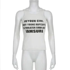 Letter Print White Camisole Women Outdoor Wear Basic Pullover Round Neck Slim Fit Basic Top 22 Letter Print White Camisole Women Outdoor Wear Basic Pullover Round Neck Slim Fit Basic Top -Women Fashion Shop 237404ce9628bfbe