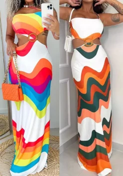 Sexy Printed Patchwork Low Back Hollow Stretch Halter Neck Maxi Dress -Women Fashion Shop 238738dc70007abe