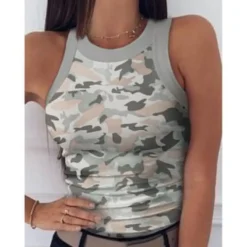 Women Round Neck Camo Print Sleeveless Top 32 Women Round Neck Camo Print Sleeveless Top -Women Fashion Shop 23c2b0a68c1a324f