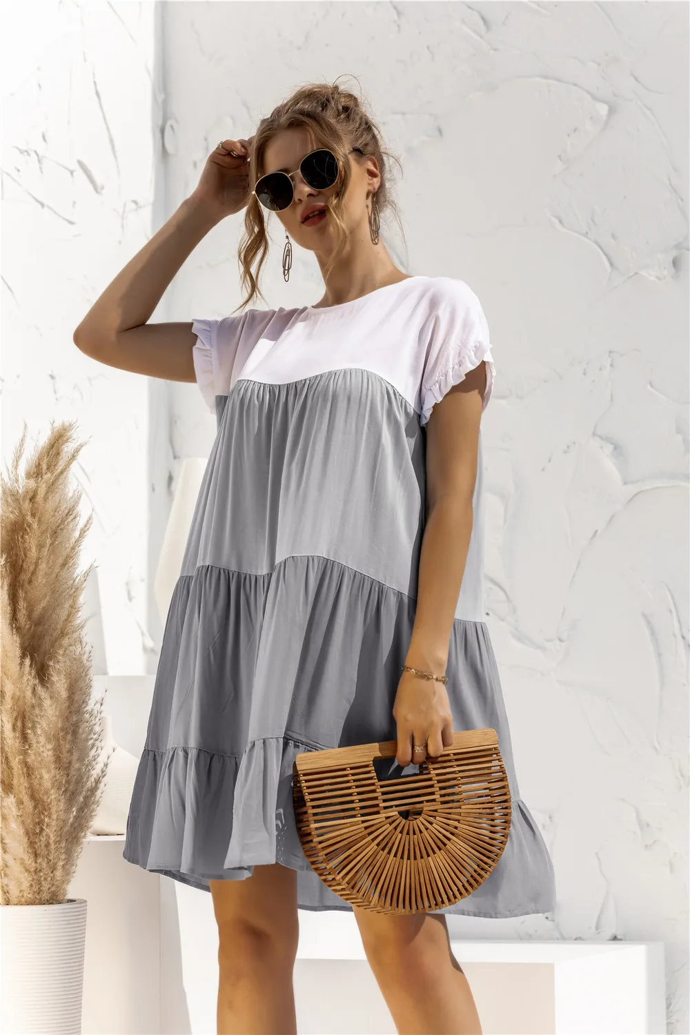 Women Summer Colorblock Loose Short Sleeve Dress 11 Women Summer Colorblock Loose Short Sleeve Dress - Image 9