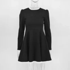 Chic Slim Contrast Color Ruffle Edge Long Sleeve A-Line Black Dress -Women Fashion Shop 244fabfbb3e71a42