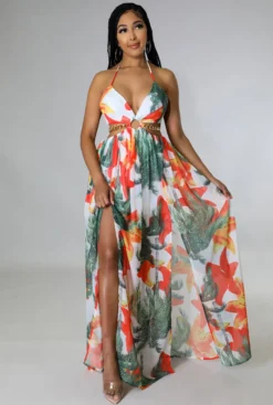 Women's Floral Printed Halter Blackless Slit Maxi Dress 15 Women's Floral Printed Halter Blackless Slit Maxi Dress -Women Fashion Shop 24782967942805e6