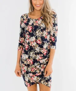 Sprint Women'S Three Quarter Sleeve Floral Printed Irregular Casual Dress -Women Fashion Shop 2486939b019400ea