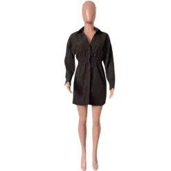 Women Chic Lapel Long Sleeve Solid Dress -Women Fashion Shop 24c6ba7527a3c152