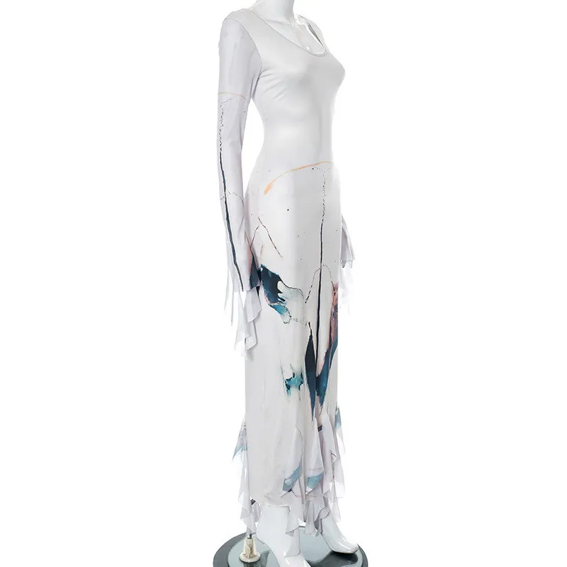 Women's Autumn Fashion Casual Printed Long Sleeve Round Neck Flowing Sleeve Hem Sexy Dress 14 Women's Autumn Fashion Casual Printed Long Sleeve Round Neck Flowing Sleeve Hem Sexy Dress - Image 12