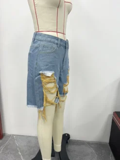 Summer Women's Denim Shorts Ripped Loose High Waist Knee-Length Shorts -Women Fashion Shop 252a7d8e5825cb11