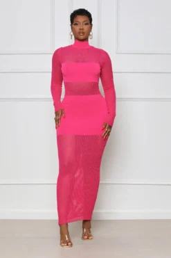 Women's Sexy Solid Mesh Patchwork Long Sleeve Dress -Women Fashion Shop 25736beb28d7dd09