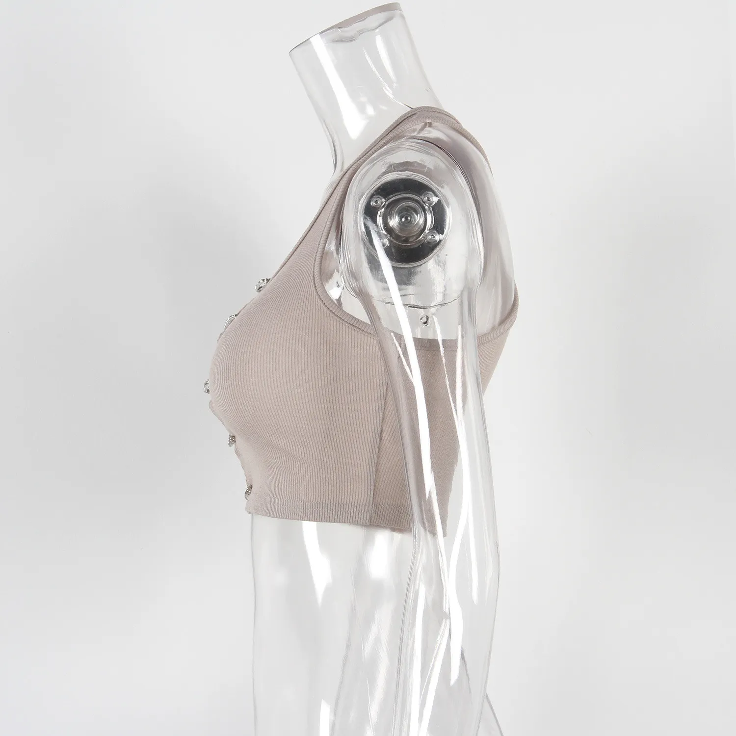 Summer Sleeveless Sexy Cropped Top Halter Neck Style Pin Button Cropped Tank Top Sweet Girl Top 6 Summer Sleeveless Sexy Cropped Top Halter Neck Style Pin Button Cropped Tank Top Sweet Girl Top - Image 4