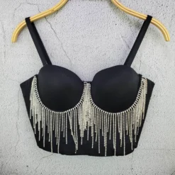 Women Rhinestone Tassel Chain Strap Bra Tank Crop Top -Women Fashion Shop 26690e4482e4c5a5