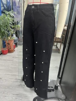 Women Pearl Wide Leg Denim Pants -Women Fashion Shop 267f6455edc0a8d4