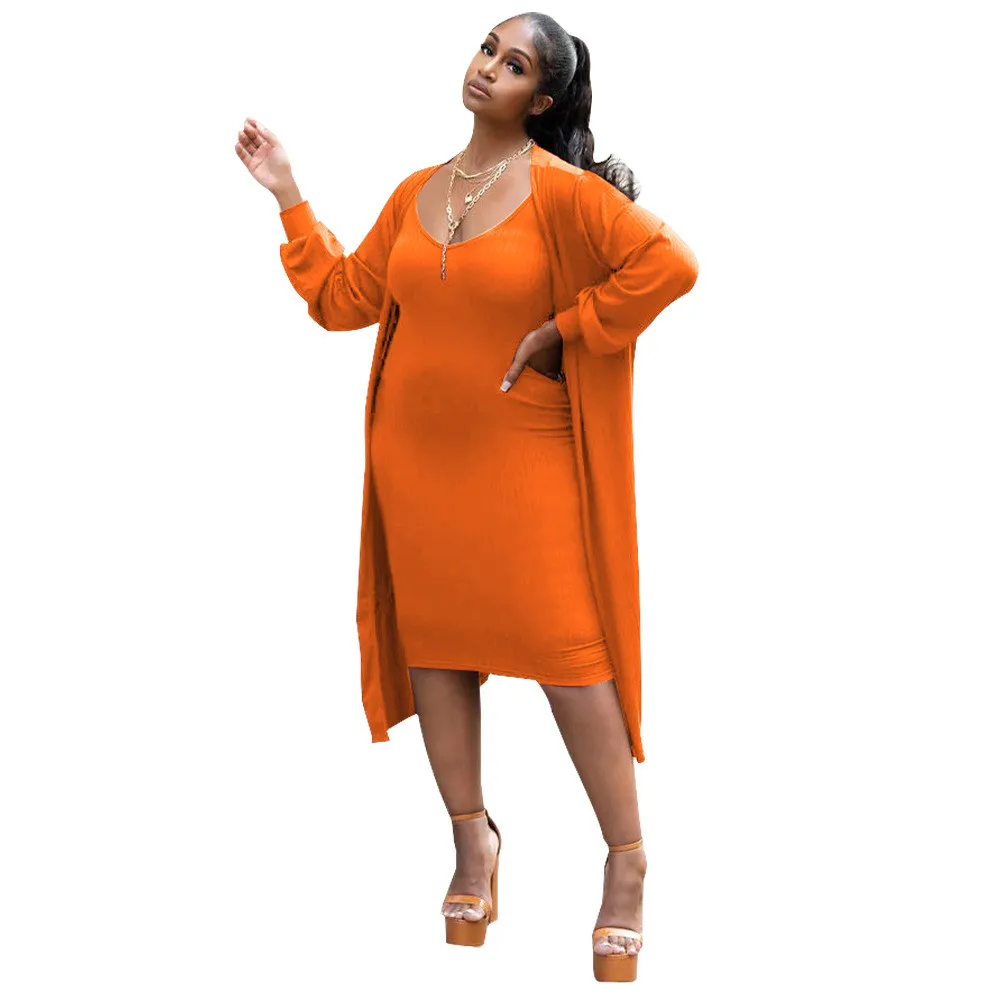 Women's Fall Ribbed V-Neck Long Sleeve Solid Casual Two Piece Dress Suit 19 Women's Fall Ribbed V-Neck Long Sleeve Solid Casual Two Piece Dress Suit - Image 17