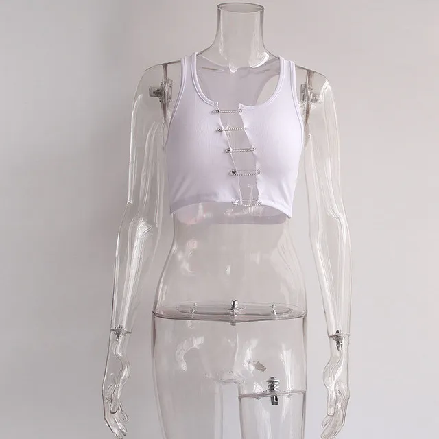 Summer Sleeveless Sexy Cropped Top Halter Neck Style Pin Button Cropped Tank Top Sweet Girl Top 16 Summer Sleeveless Sexy Cropped Top Halter Neck Style Pin Button Cropped Tank Top Sweet Girl Top - Image 14