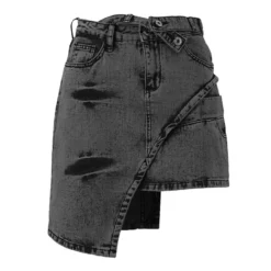 Trendy Belt Style Green Denim Skirt Women's Irregular Short Skirt -Women Fashion Shop 276bac2f8cf85912