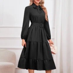 Elegant Slim Chic Tie Collar A-Line Casual Dress -Women Fashion Shop 27af38dc633dfcec