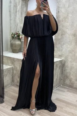 Winter And Spring Pleated Off Shoulder Slit Elegant Sexy Dress For Women -Women Fashion Shop 2822b003f4cbb016