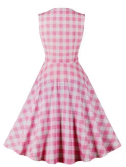 Women's Slim Waist Patchwork Sleeveless Pink Plaid Vintage A-Line Swing Dress 30 Women's Slim Waist Patchwork Sleeveless Pink Plaid Vintage A-Line Swing Dress -Women Fashion Shop 283754af383e7224