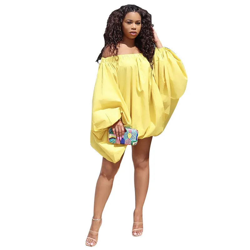 Women Loose Bat Sleeves Off Shoulder Dress 5 Women Loose Bat Sleeves Off Shoulder Dress - Image 3