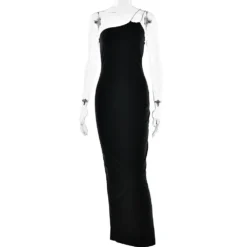 Women's Rhinestone Strap Dress Sexy Chic Low Back Slash Shoulder Maxi Dress -Women Fashion Shop 287705efa8158e5c