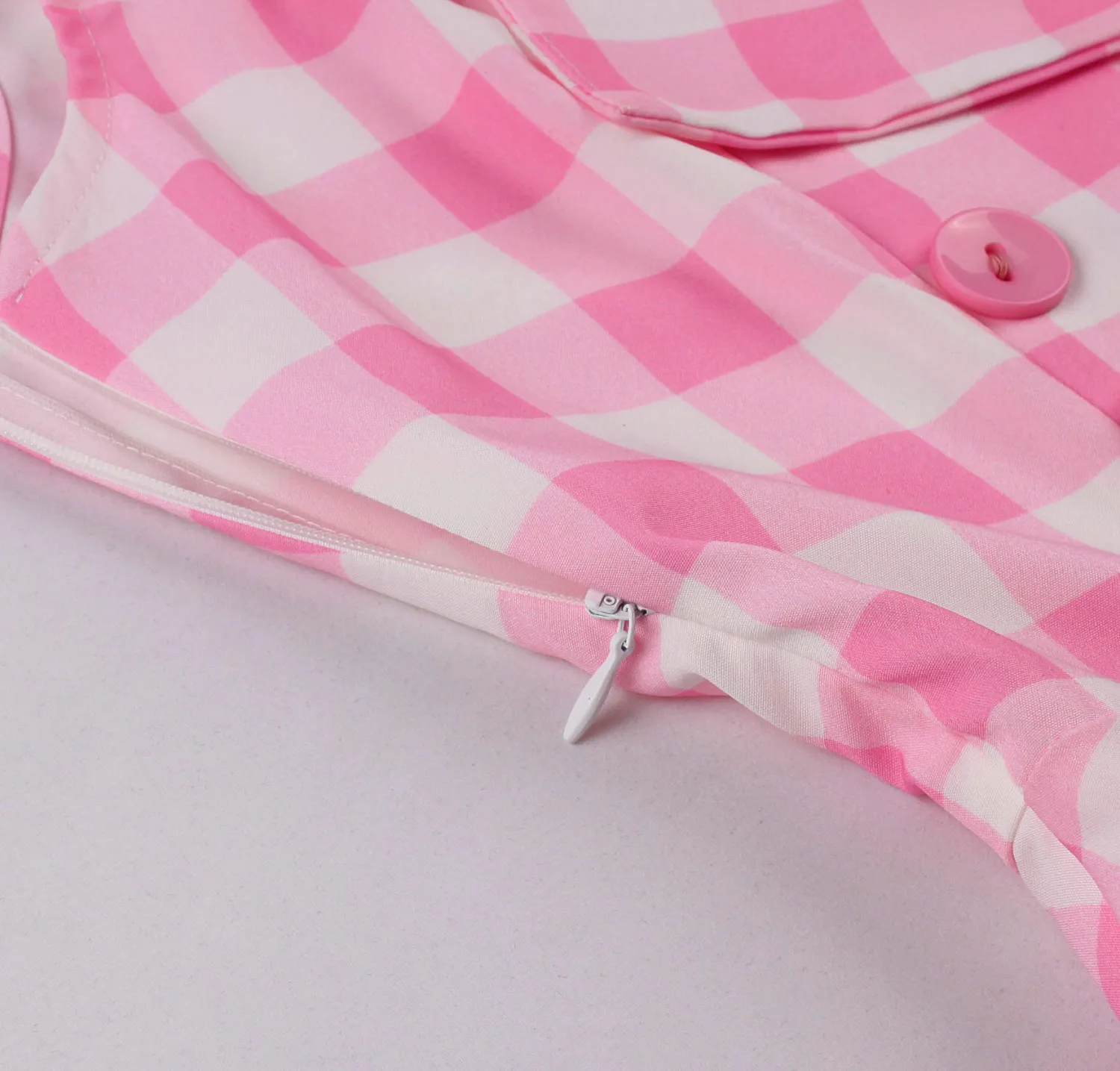 Women's Slim Waist Patchwork Sleeveless Pink Plaid Vintage A-Line Swing Dress 13 Women's Slim Waist Patchwork Sleeveless Pink Plaid Vintage A-Line Swing Dress - Image 11