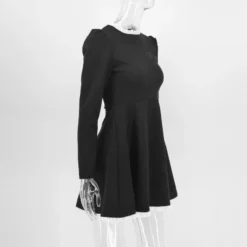 Chic Slim Contrast Color Ruffle Edge Long Sleeve A-Line Black Dress -Women Fashion Shop 28a1be4a75037693