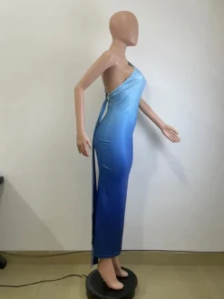 Women's Summer Sleeveless Slash Shoulder Gradient Color Sexy Slim Long Dress -Women Fashion Shop 29d3fa372a219154