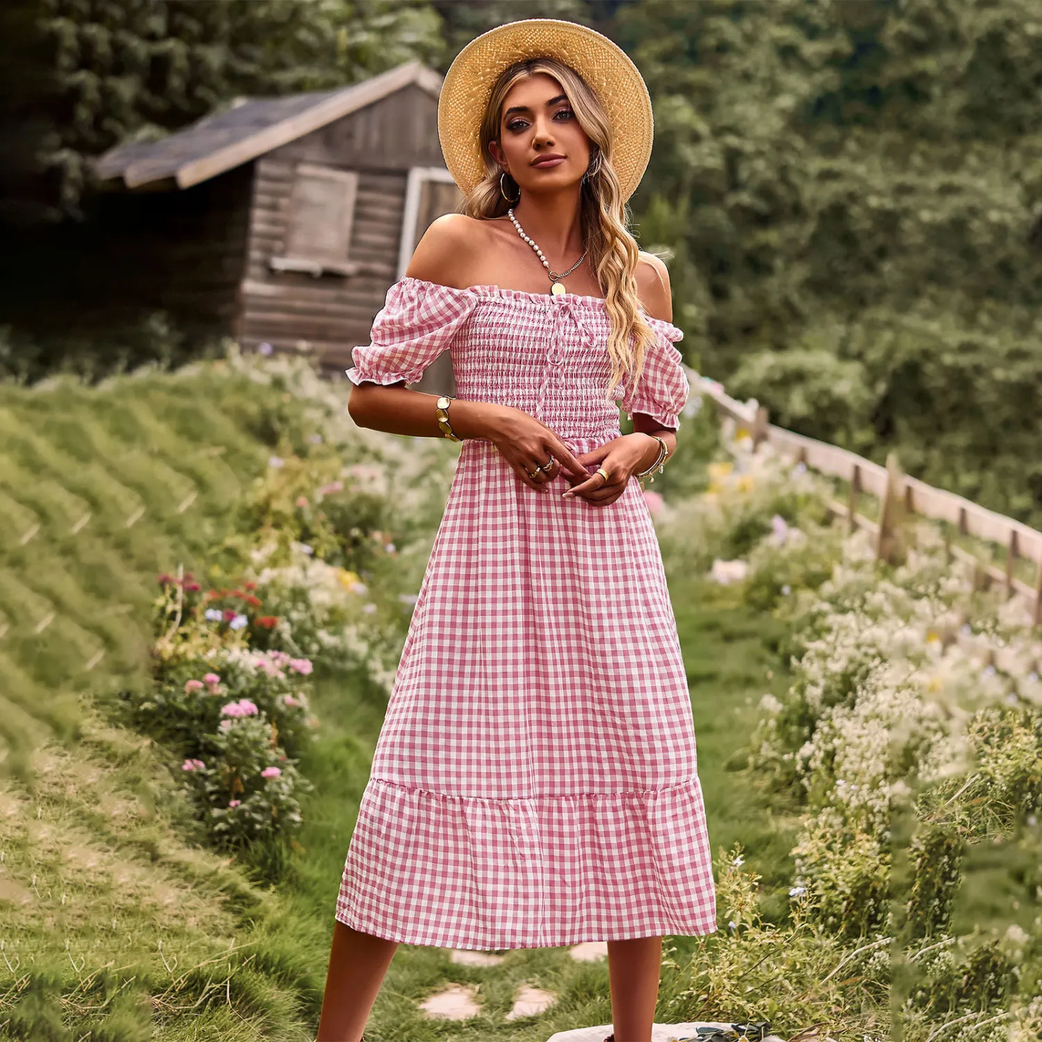 Women Holidays Off Shoulder Plaid Dress 4 Women Holidays Off Shoulder Plaid Dress - Image 2