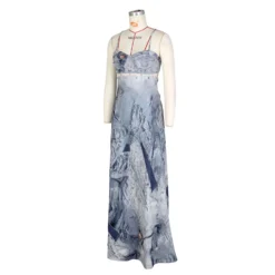 Sexy Ladies Denim Print Pin Embellished Backless Slip Maxi Dress -Women Fashion Shop 2a874f766386bf2a