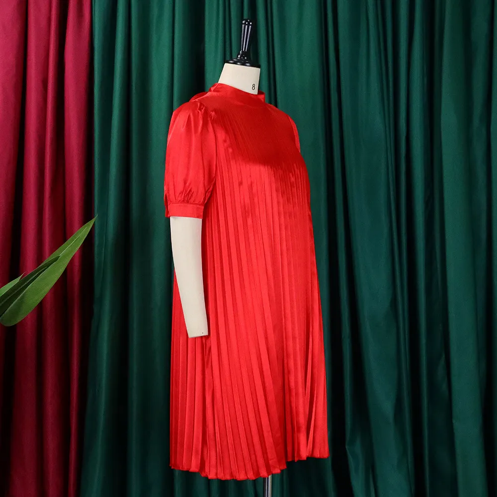 Plus Size Women's Summer Fashion Loose Casual Lace-Up Pleated Dress 14 Plus Size Women's Summer Fashion Loose Casual Lace-Up Pleated Dress - Image 12