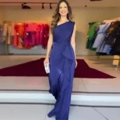 Summer Solid Color Fashion Slash Shoulder Slim Waist Chic Elegant Dress -Women Fashion Shop 2c519f31b9231bad