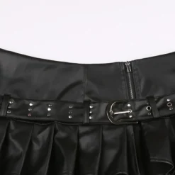 Punk Rivet Belt Slit Leather Skirt Fashion Street Sexy Low Waist A-line Pleated Skirt -Women Fashion Shop 2c655e0a0c119cac