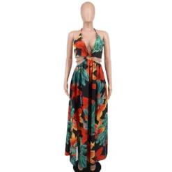 Women's Floral Printed Halter Blackless Slit Maxi Dress 18 Women's Floral Printed Halter Blackless Slit Maxi Dress -Women Fashion Shop 2c6e51776e1202f8