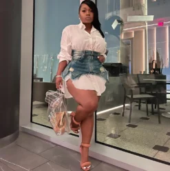 Spring Denim Combination Skirt Fashion Slim Shirt Dress Two Piece Set -Women Fashion Shop 2d03c40274f3185f