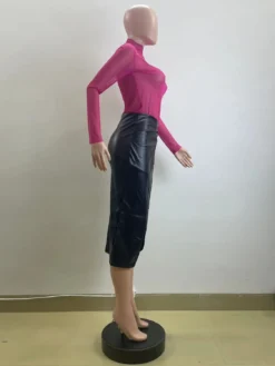 Women's Chic Pu Leatherwinter And Spring High Waist Slit Irregular Versatile Midi Skirt -Women Fashion Shop 2d936f1a605a4b87