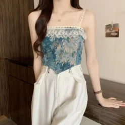 French Oil Painting Lace Camisole Women's Summer Short Top Outdoor Wear -Women Fashion Shop 2e452a8f9a74dd38