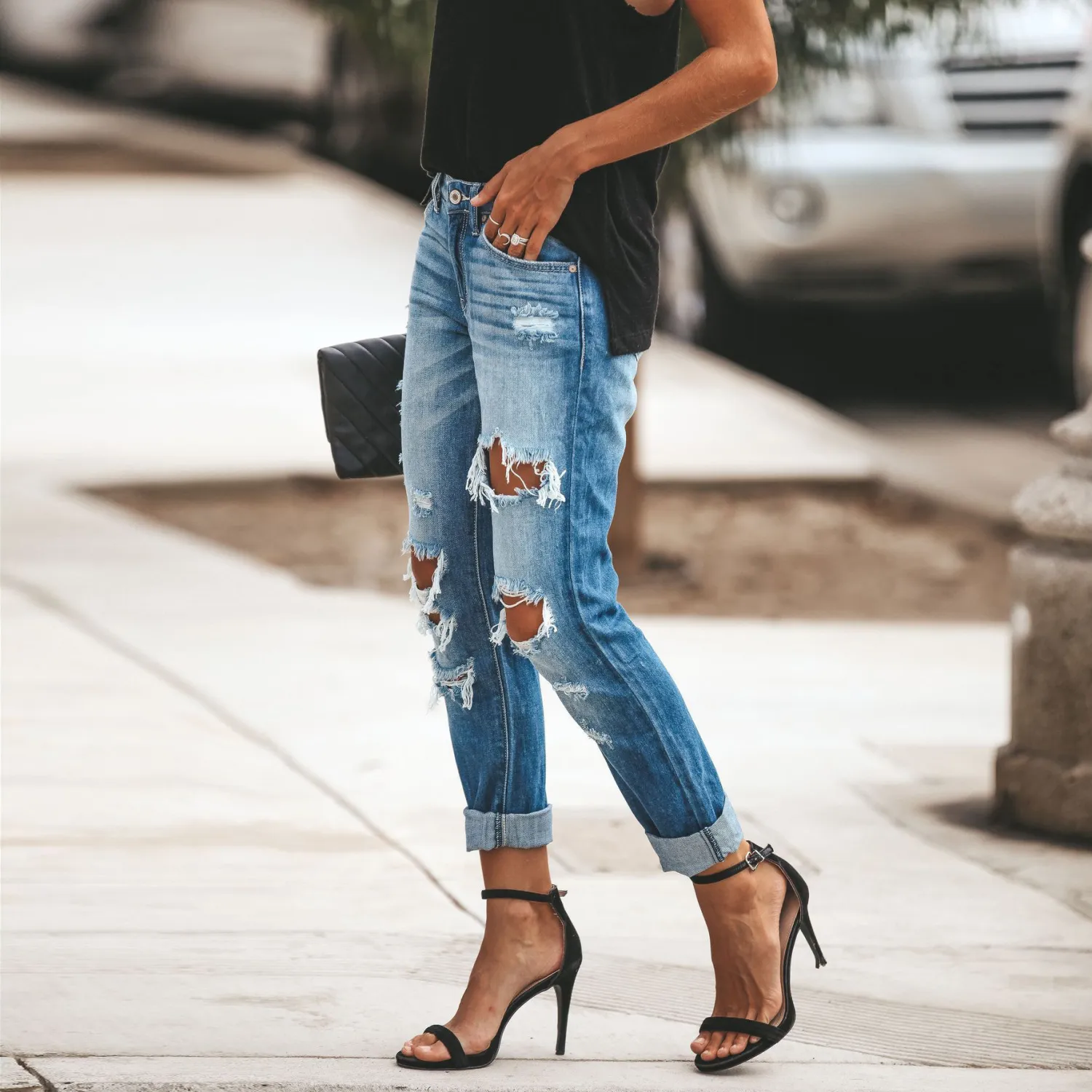 American Retro Ripped Straight Women's Denim Pants 7 American Retro Ripped Straight Women's Denim Pants - Image 5