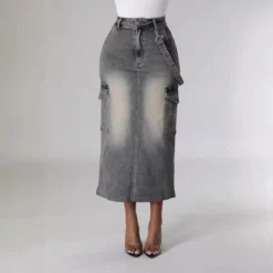 Pocket Stretch Denim Long Skirt -Women Fashion Shop 2e9f01d7678d60cd
