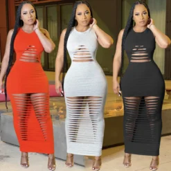 Women Sexy Solid Color Cutout Sleeveless Dress -Women Fashion Shop 2eec607d37e60909