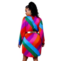 Women Long Sleeve Pleated Rainbow Print Dresses -Women Fashion Shop 2fc5ea33f7dcc00d