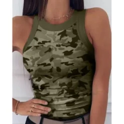 Women Round Neck Camo Print Sleeveless Top 35 Women Round Neck Camo Print Sleeveless Top -Women Fashion Shop 2fddca526efa0bbf