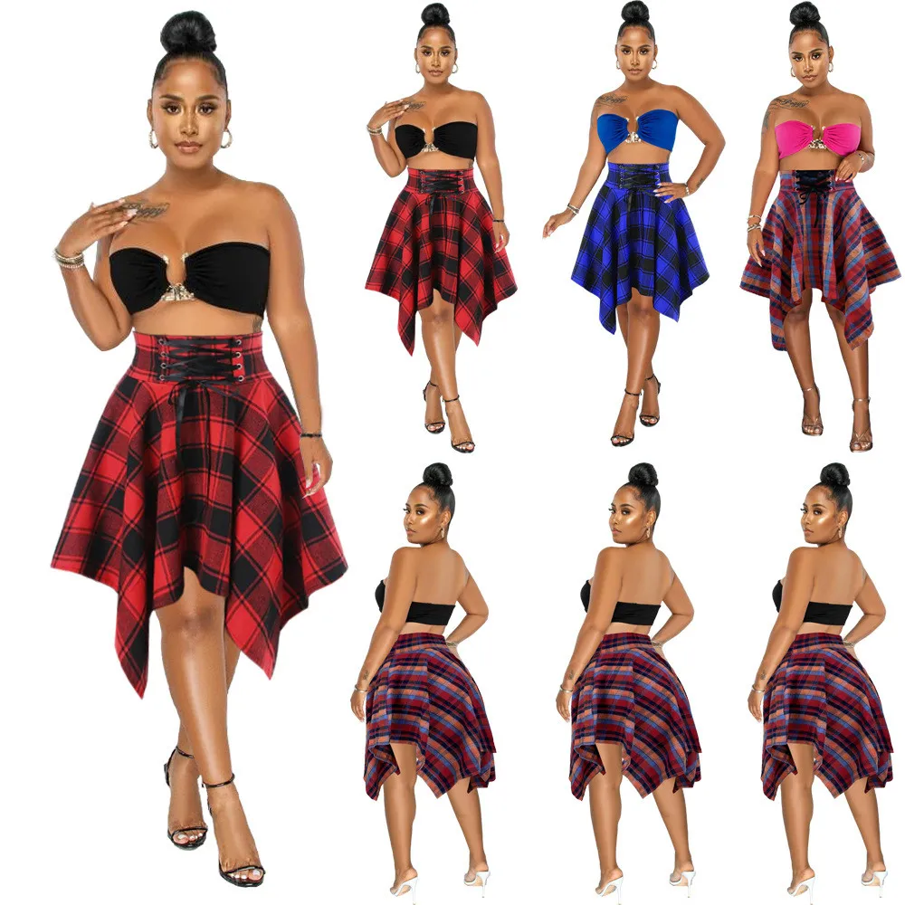 Women Clothes Fashion Irregular Plaid High Waist Slim Fit Skirt 9 Women Clothes Fashion Irregular Plaid High Waist Slim Fit Skirt - Image 7